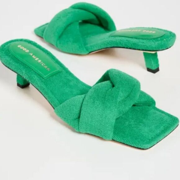 NIB Good American Terry Kickstand Mules Green Terry - Picture 2 of 9